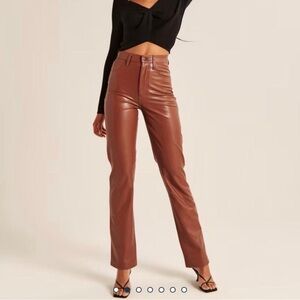 Abercrombie & Fitch Faux Leather Straight-Leg Jeans - Cognac Brown